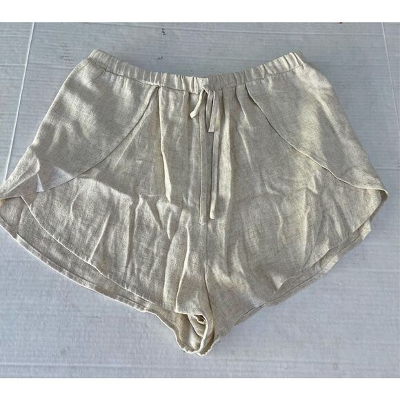 NWT She + Sky Women Ivory Tan Linen Blend Shorts L A14 - Picture 1 of 6